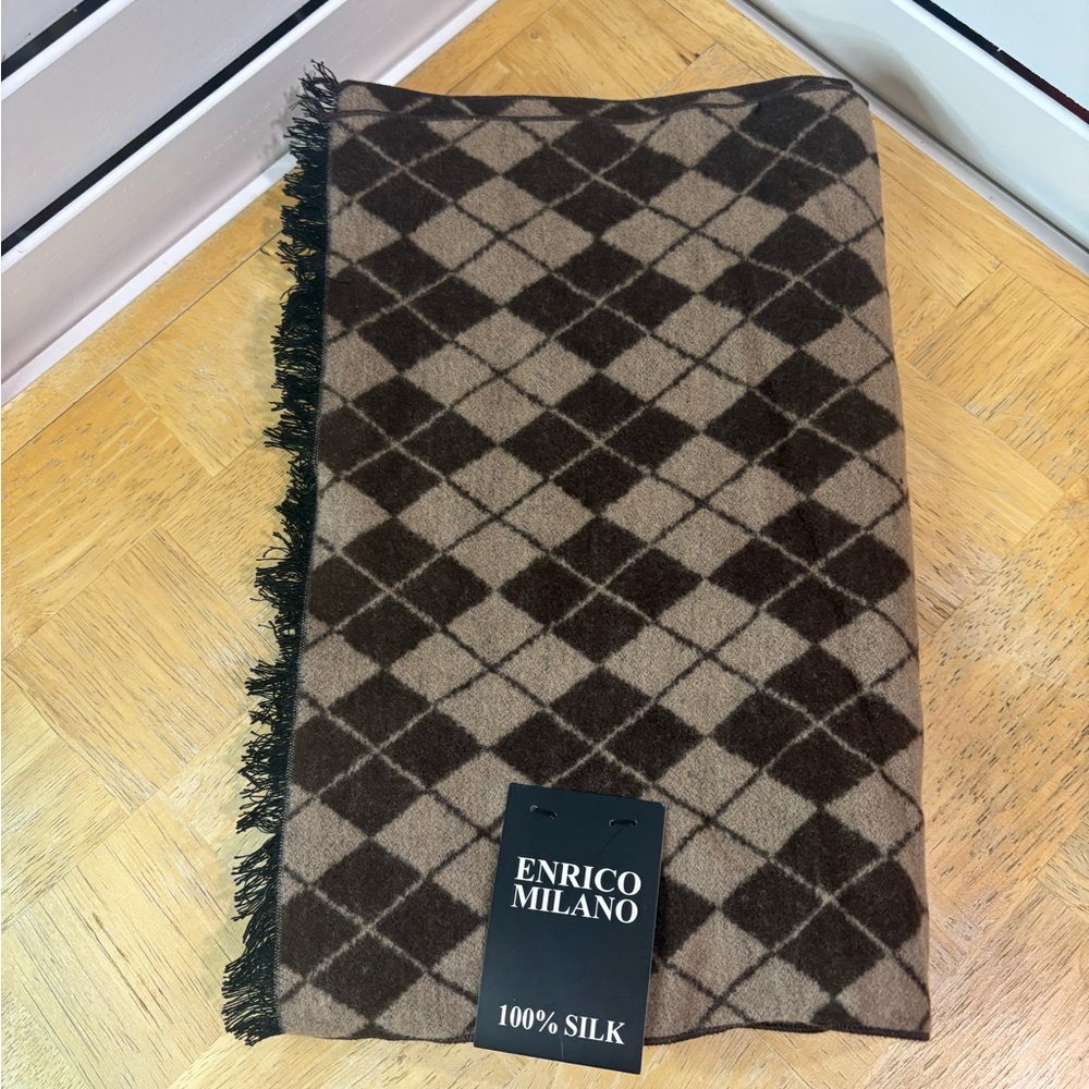 Brown Argyle Silk Scarf